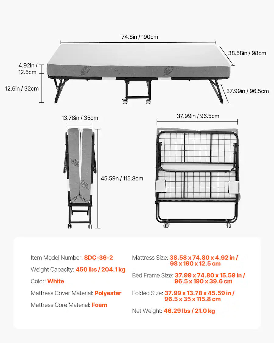 Cama Plegable Portátil VEVOR SDC-36-2)