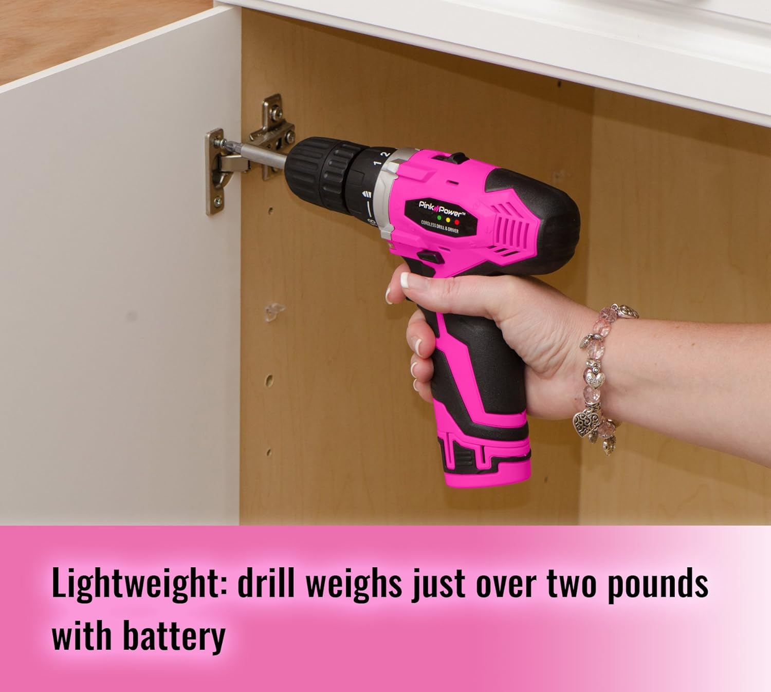 Pink Power Kit de Herramienta de Taladro-Destornillador Inalámbrico