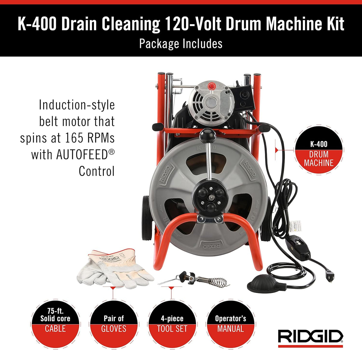 Ridgid Kit de Máquina de Tambor para Limpieza de Drenajes 115-Voltios