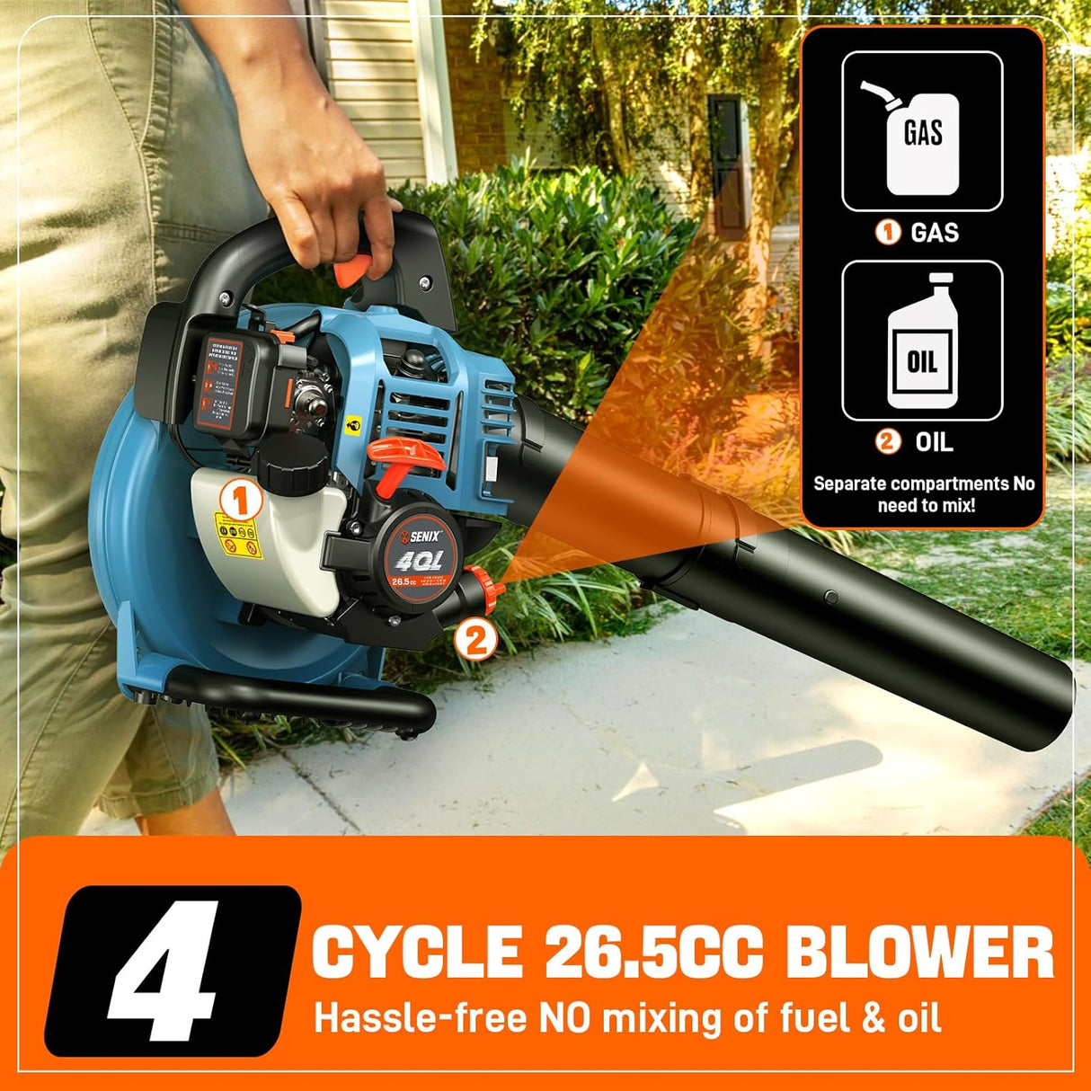 Soplador de Hojas a Gas SENIX 4QL® BL4QL-L de 26.5cc