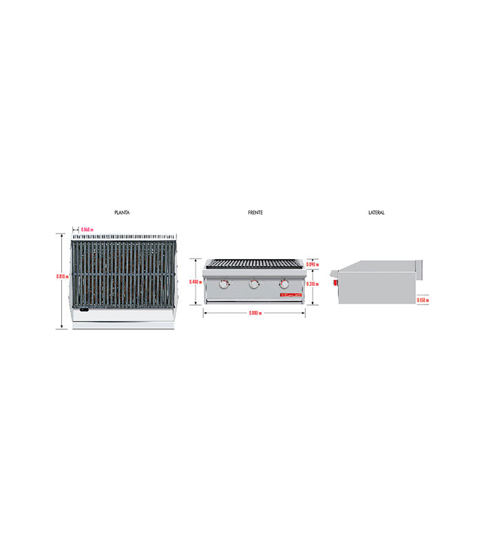CORIAT ACV-3 Asador a Gas 3 Parrillas con Piedra Volcánica Master