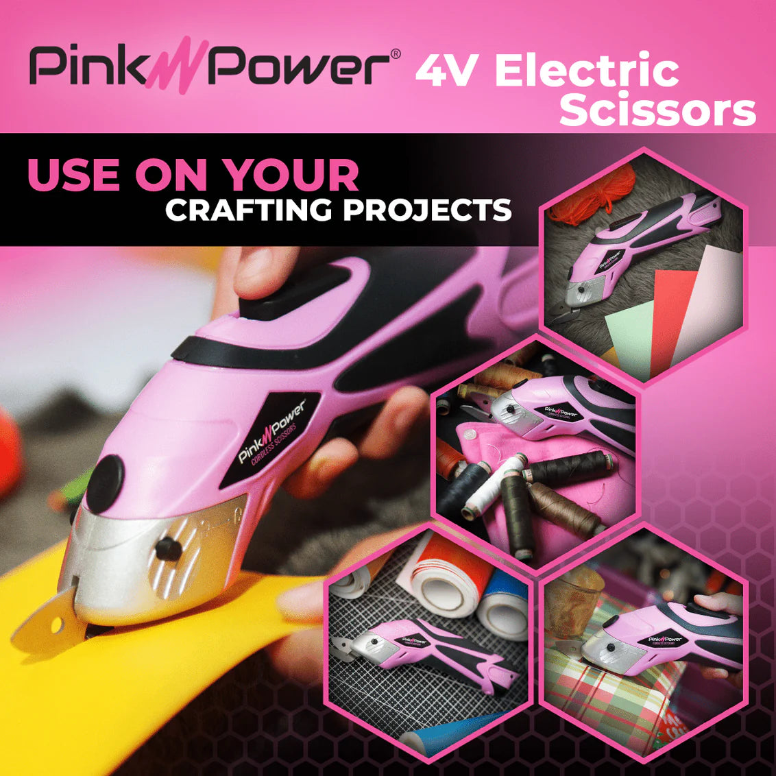 Pink Power Tijeras para Tela Inalámbricas