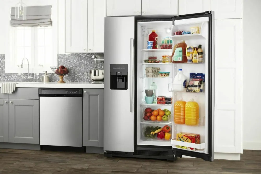 Amana 24.6 cu. ft. Side By Side Refrigerator With Dual Pad External Ice And Water Dispenser -Black-on-Stainless