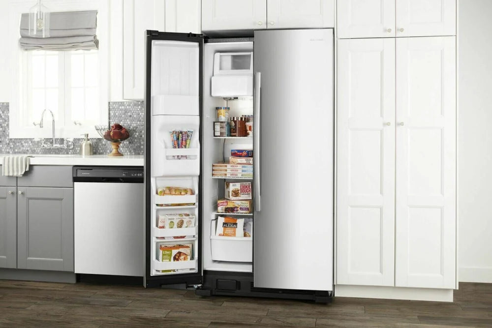 Amana 24.6 cu. ft. Side By Side Refrigerator With Dual Pad External Ice And Water Dispenser -Black-on-Stainless