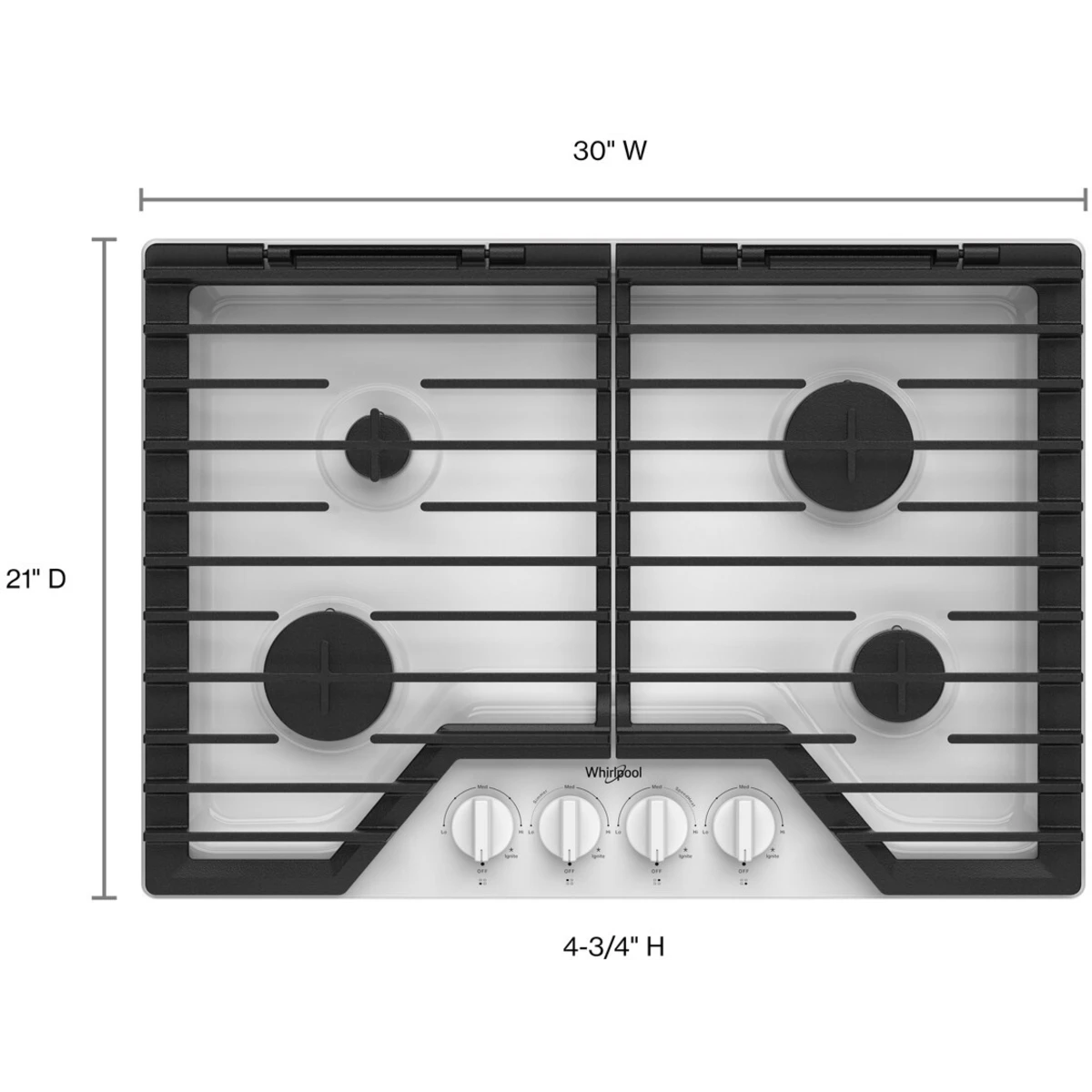 Whirlpool Tope de Gas de 30" con Parrillas de Hierro Fundido Abatibles EZ-2-Lift™