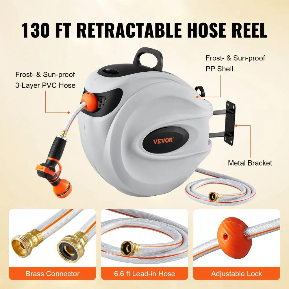 VEVOR 130 ft Retractable Hose Reel –130'x1/2", 180° Swivel