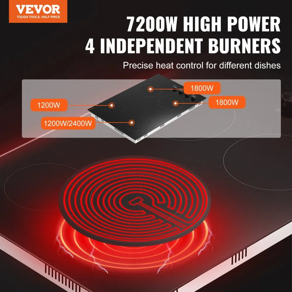 VEVOR Electric Cooktop 30 Inch – 7200W, 4 Burner Stove