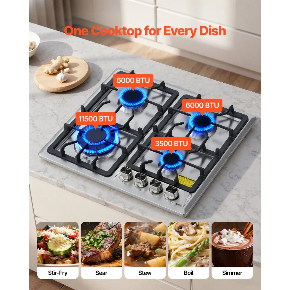 VEVOR 24 inch Gas Cooktop 4 Burners Gas Stove Top