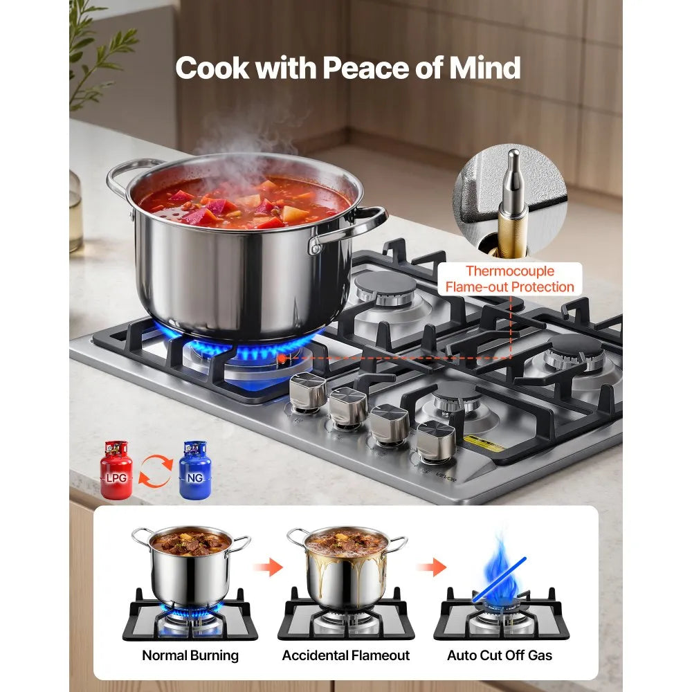 VEVOR 24 inch Gas Cooktop 4 Burners Gas Stove Top
