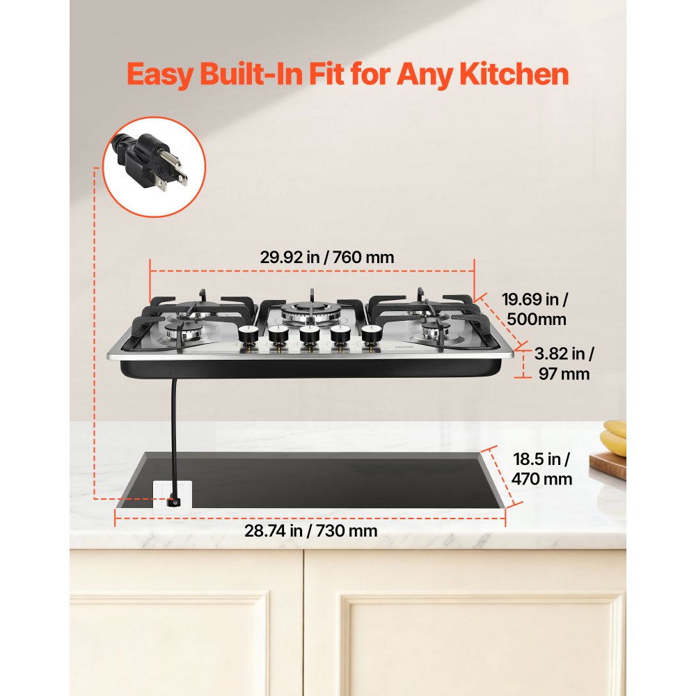 VEVOR 30-inch Gas Cooktop, 5 Burners Built-in Gas Stove Top