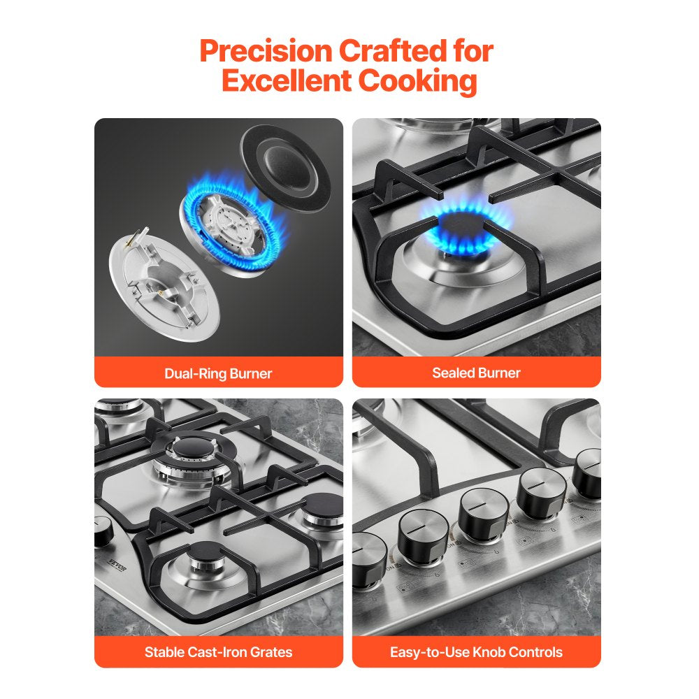 VEVOR 30-inch Gas Cooktop, 5 Burners Built-in Gas Stove Top