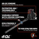 Soplador de Hojas de Mochila a Gas SENIX 4QL®&nbsp; de 49cc