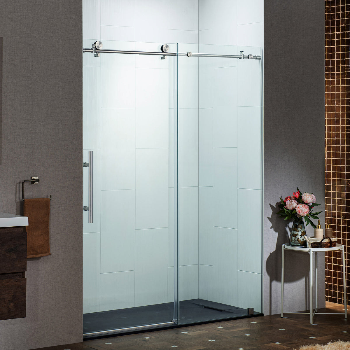 Puerta de Ducha Corredera Sin Marco WOODBRIDGE W-BSDC6076-B de 3/8″ (10 mm) con Cierre Suave
