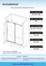 Puerta de Ducha Corredera Sin Marco WOODBRIDGE W-BSDC6076-B de 3/8″ (10 mm) con Cierre Suave