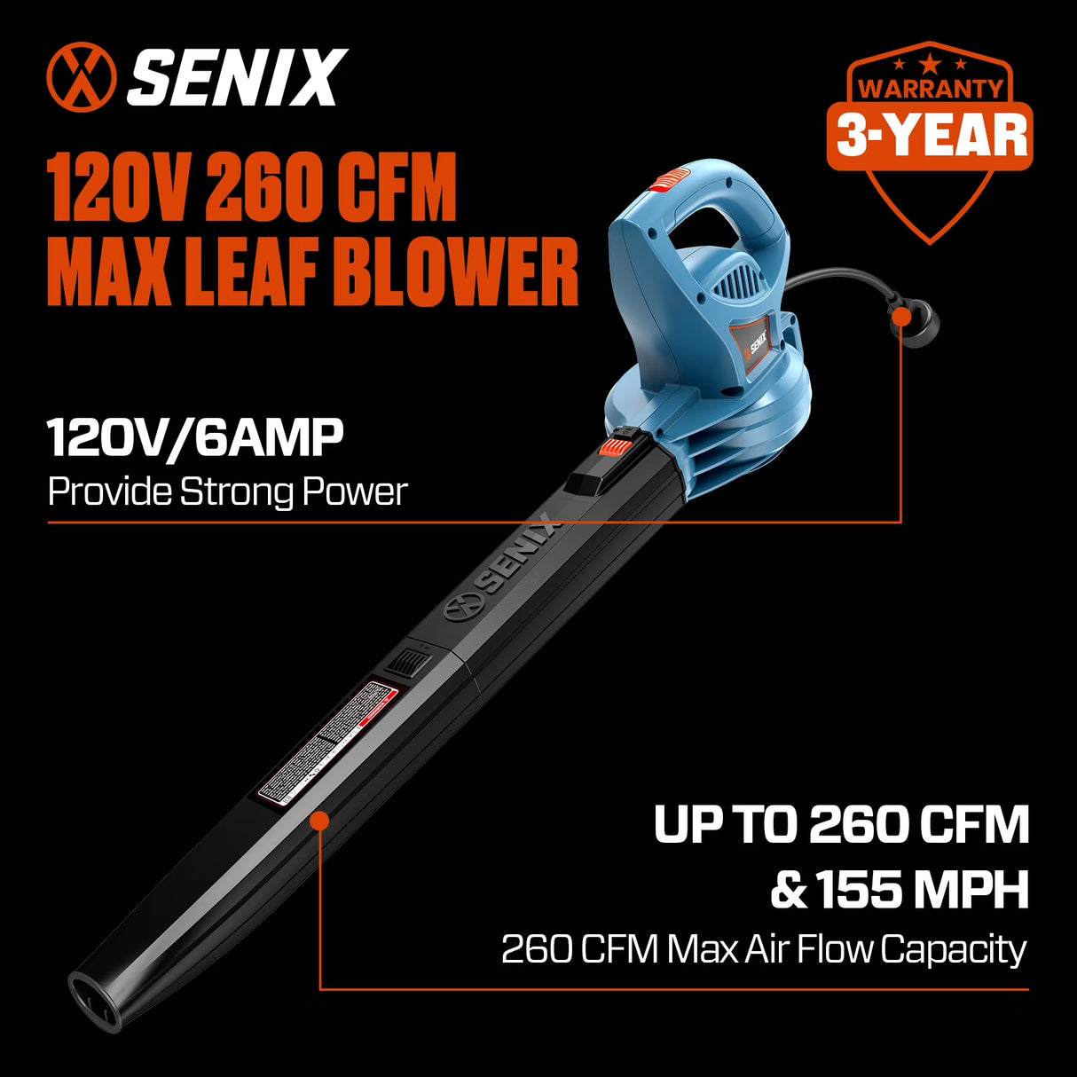 SOPLADOR DE HOJAS SENIX BLE06-L DE 6 AMPERIOS
