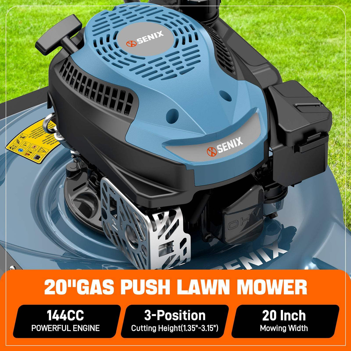 Cortacésped a Gas de Empuje SENIX LSPG-L4 de 20 Pulgadas con Descarga Lateral