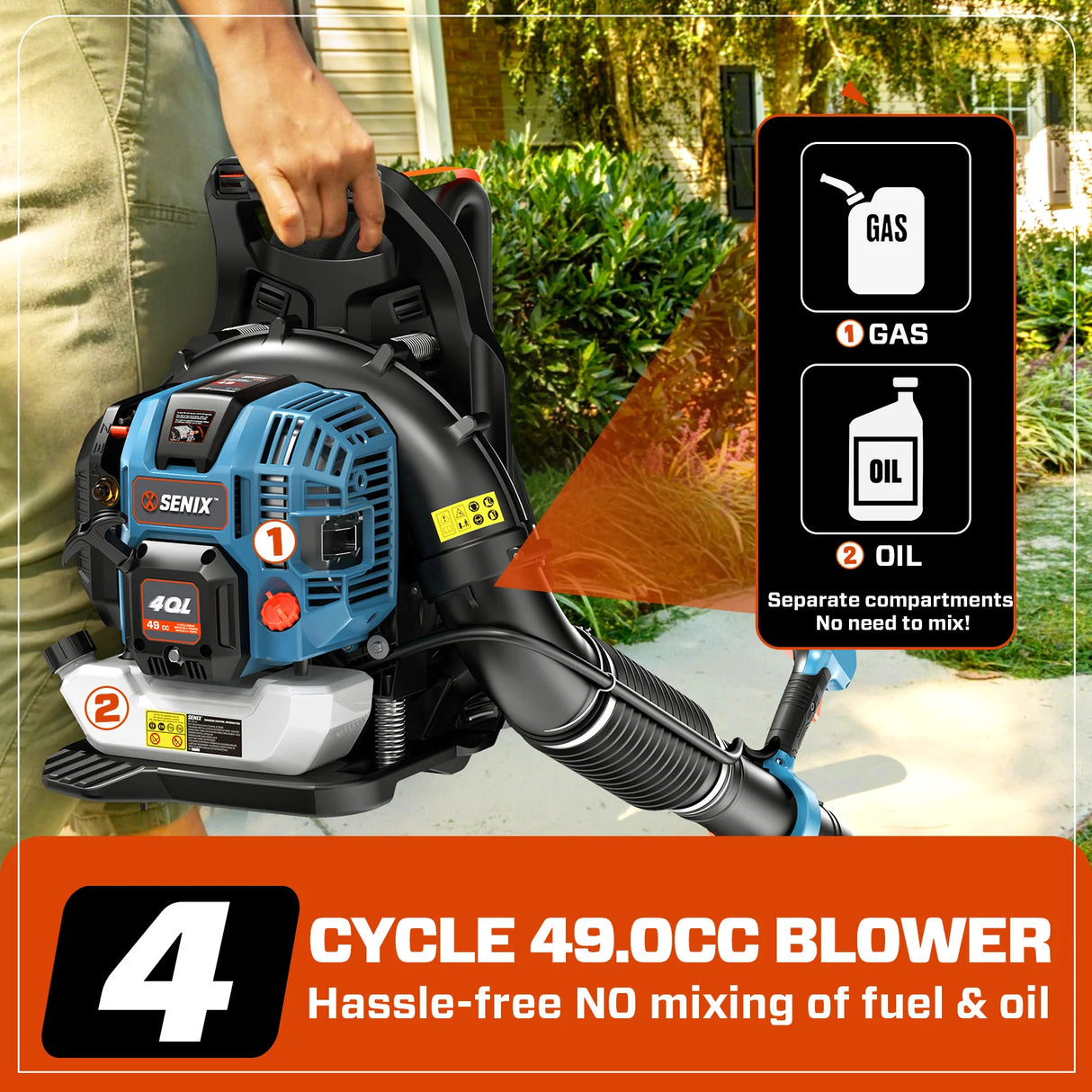 Soplador de Hojas de Mochila a Gas SENIX 4QL®&nbsp; de 49cc