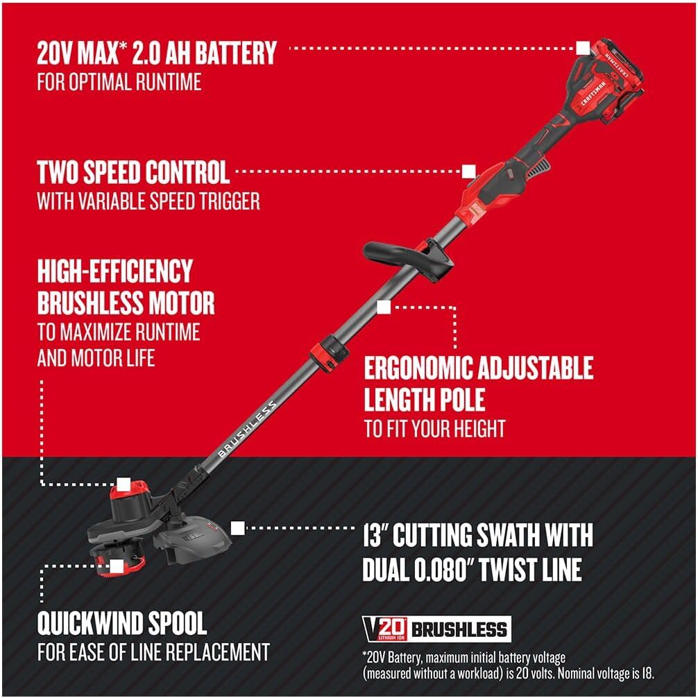 CRAFTSMAN 20V Brushless Cordless String Trimmer