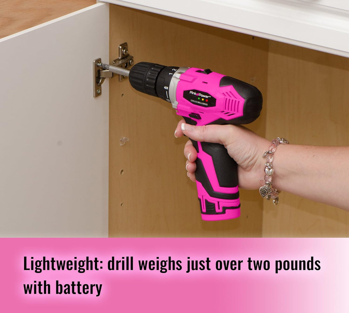Pink Power Cordless Drill & Driver Tool Kit -  Tool Case, Lithium Ion Electric Drill, Drill Set, Battery