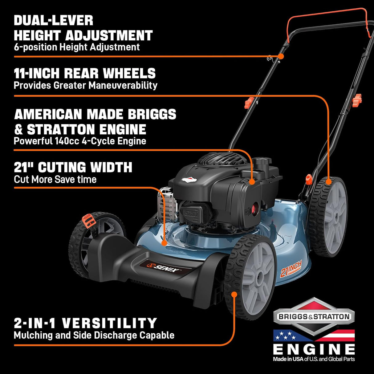 SENIX Lawn Mower 125 cc 4-Cycle Briggs