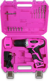 Pink Power Cordless Drill & Driver Tool Kit -  Tool Case, Lithium Ion Electric Drill, Drill Set, Battery