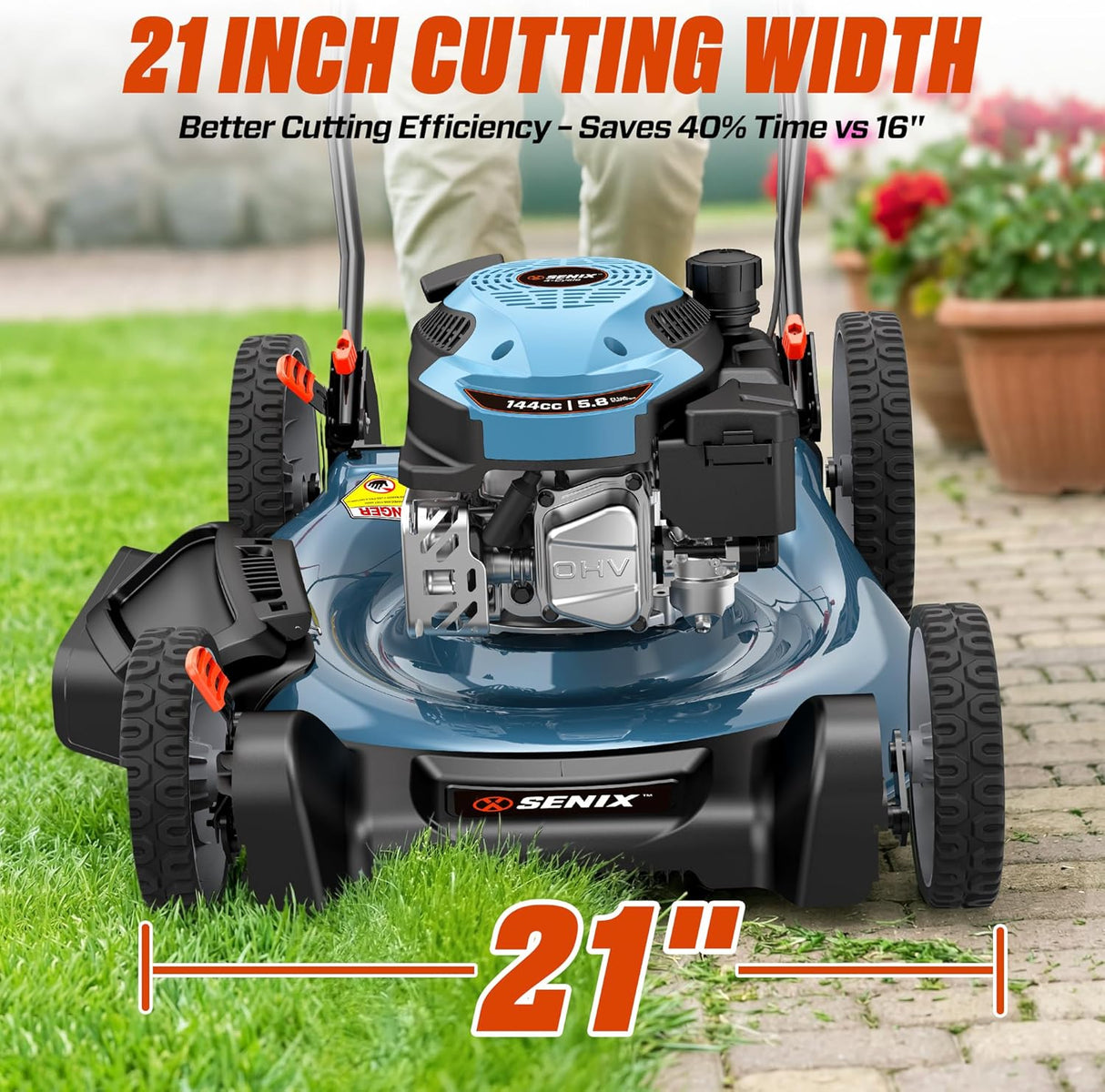 Cortacésped a Gas de Empuje SENIX LSPG-L6 de 21 Pulgadas con Motor de 144 cc