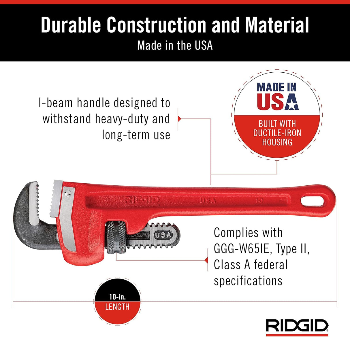 Ridgid Model 10 Heavy-Duty Straight Pipe Wrench
