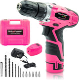 Pink Power Cordless Drill & Driver Tool Kit -  Tool Case, Lithium Ion Electric Drill, Drill Set, Battery
