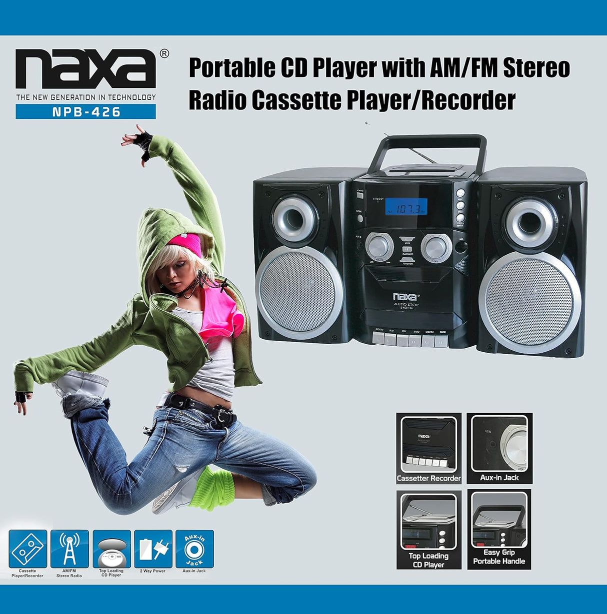 RADIO AM/FM, CD, CASSETTE, GRABADORA Y ALTAVOCES