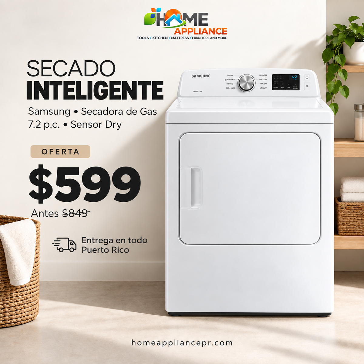 Samsung Secadora a Gas  de 7.2 Pies Cúbicos con Sensor Dry