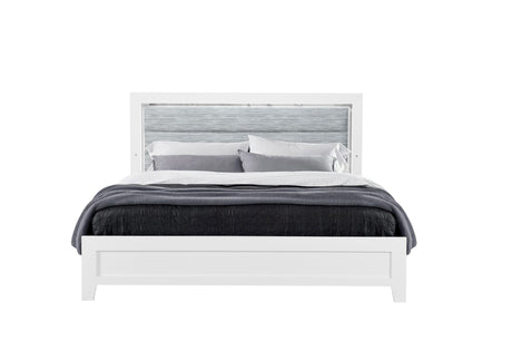 LUCCIA-WHITE-QB CAMA MADERA BLANCA Y TAPIZADO GRIS CLARO | Home Appliance PR