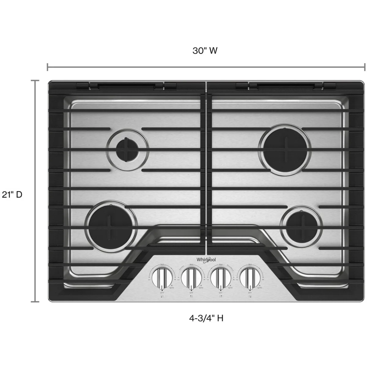 Whirlpool 30-inch Gas Cooktop with EZ-2-Lift™ Hinged Cast-Iron Grates
