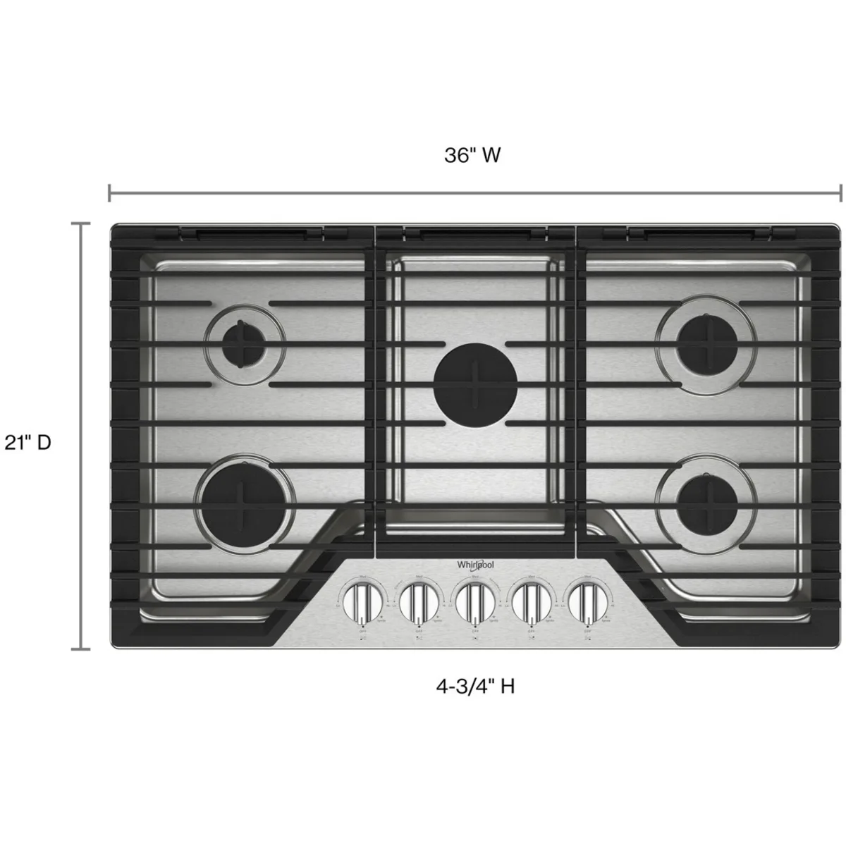 Whirlpool Tope de Gas de 36" con 5 Quemadores y Parrillas de Hierro Fundido Abatibles EZ-2-Lift™