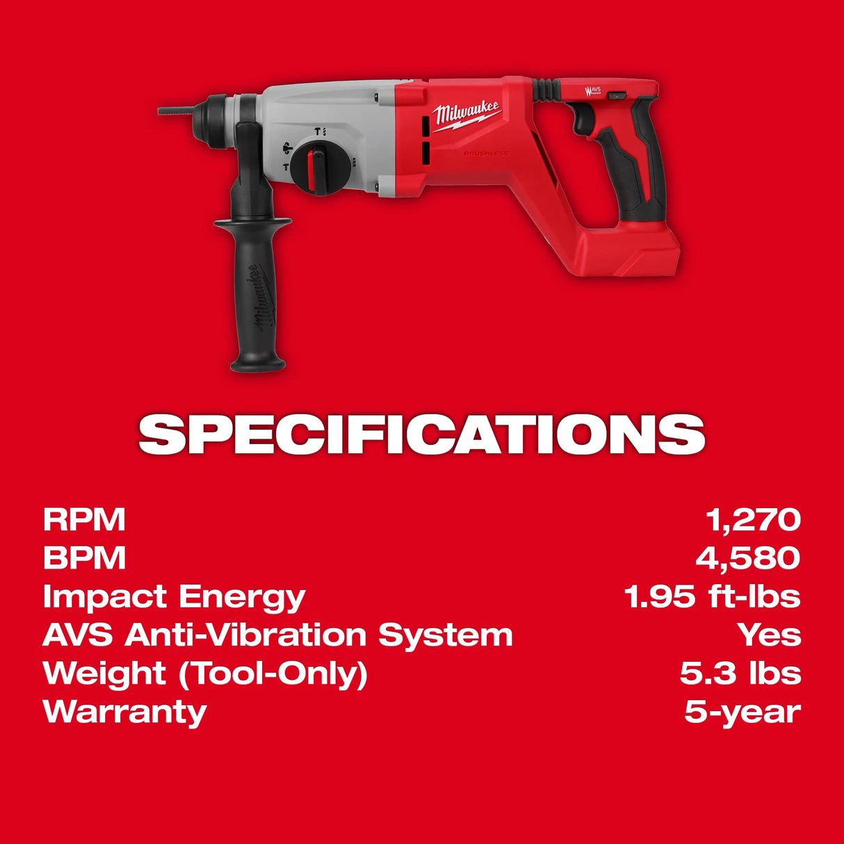 Milwaukee Martillo rotativo con mango en D sin escobillas M18™ SDS Plus de 1"