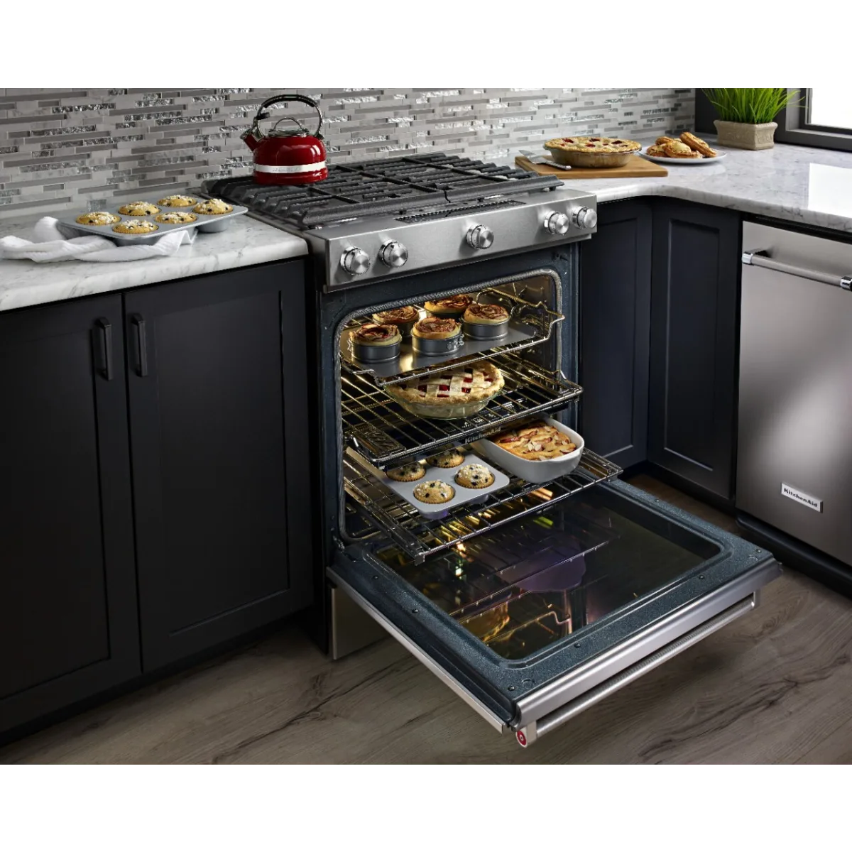 KSGB900ESS 30-Inch 5 Burner Gas Convection Slide-In Range with Baking Drawer