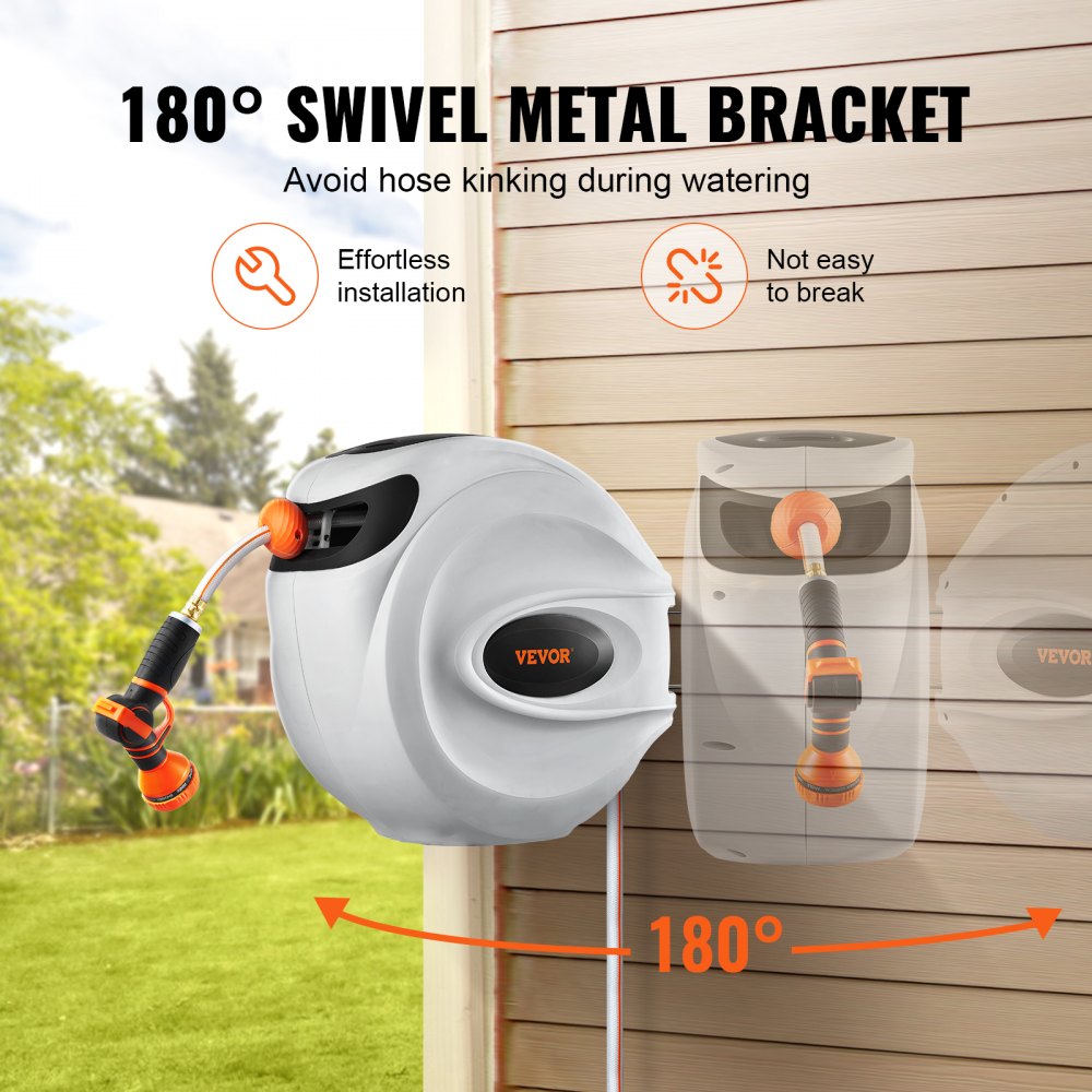 VEVOR 130 ft Retractable Hose Reel –130'x1/2", 180° Swivel