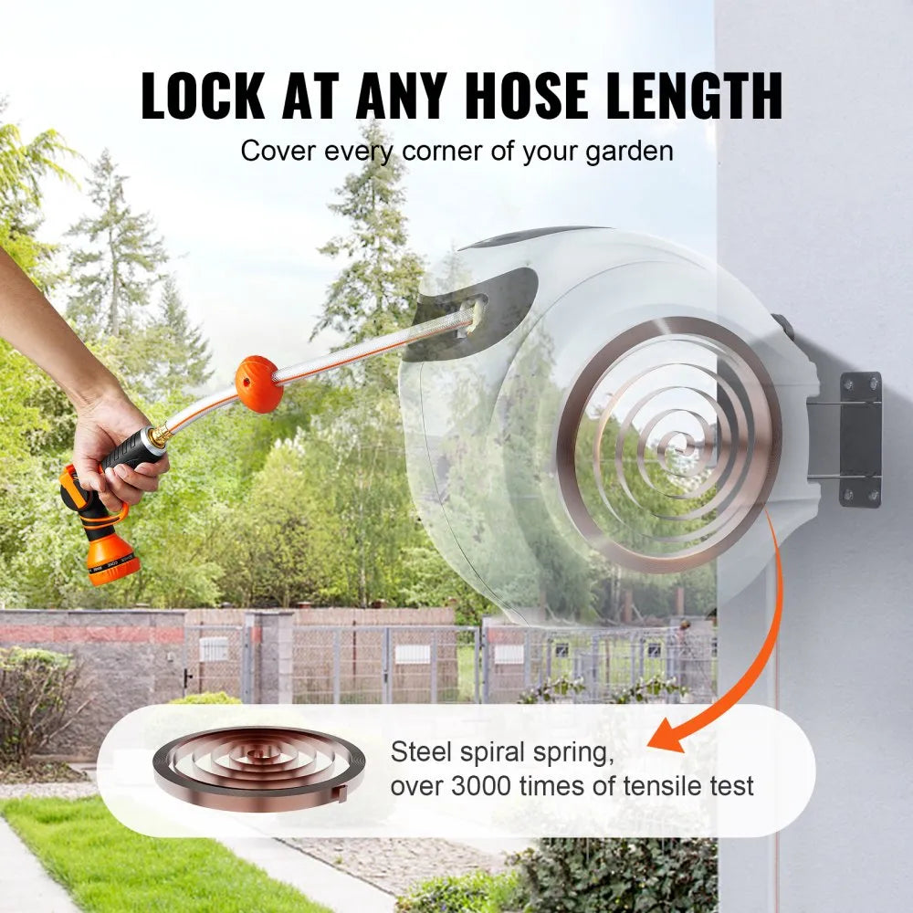 VEVOR 130 ft Retractable Hose Reel –130'x1/2", 180° Swivel