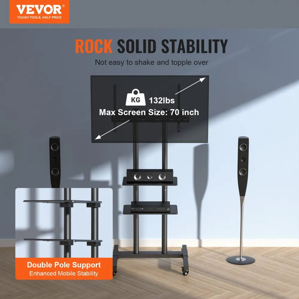 Base / Soporte Móvil para TV TC70 VEVOR con Ruedas y Repisas