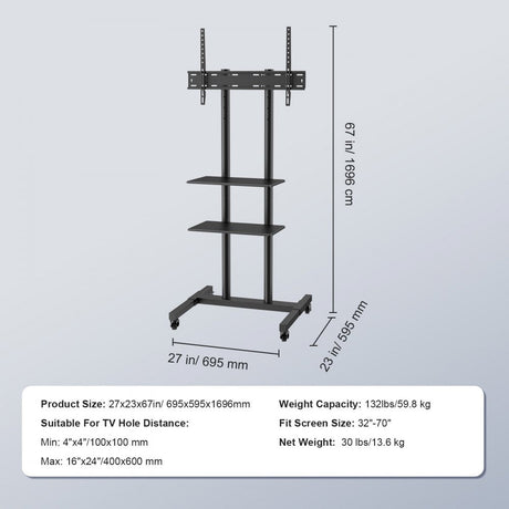 Base / Soporte Móvil para TV TC70 VEVOR con Ruedas y Repisas