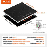 Estufa de Tope Eléctrica VEVOR 24" de 4 Hornillas (220V) | Modelo LT4-79