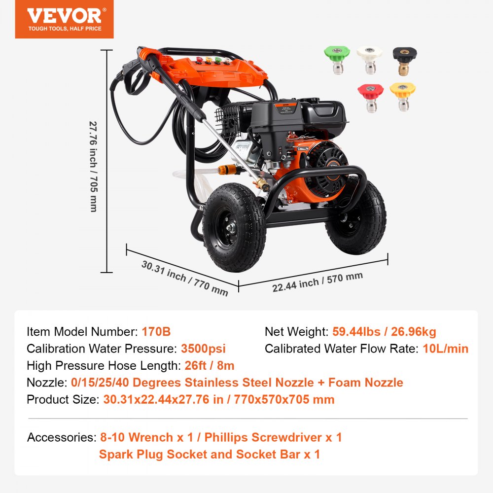 VEVOR Power Washer 3500 PSI – 7 HP Engine & Steel Frame