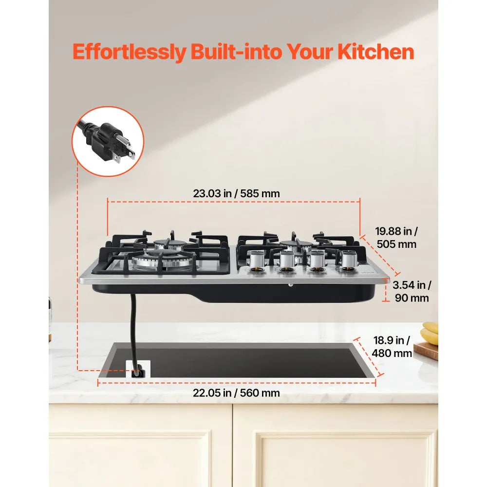 VEVOR 24 inch Gas Cooktop 4 Burners Gas Stove Top
