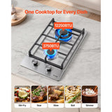 VEVOR Gas Cooktop 12 inch, Max 12250BTU 2 Burners Built-in Stainless Steel Gas Stove Top