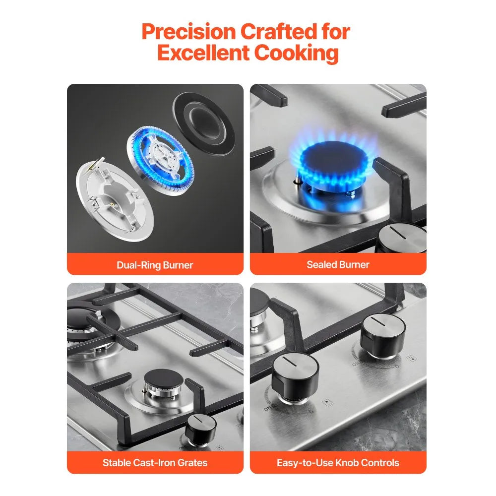 VEVOR Gas Cooktop 12 inch, Max 12250BTU 2 Burners Built-in Stainless Steel Gas Stove Top