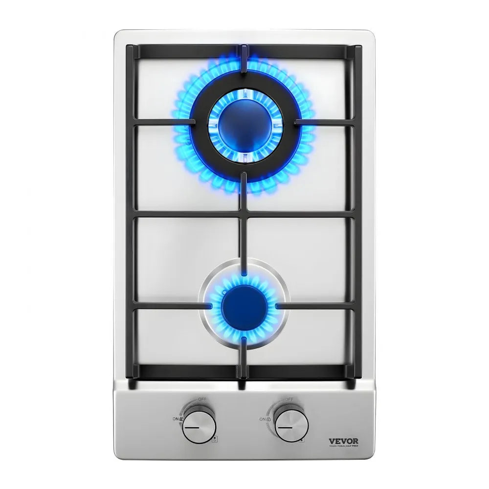 VEVOR Gas Cooktop 12 inch, Max 12250BTU 2 Burners Built-in Stainless Steel Gas Stove Top