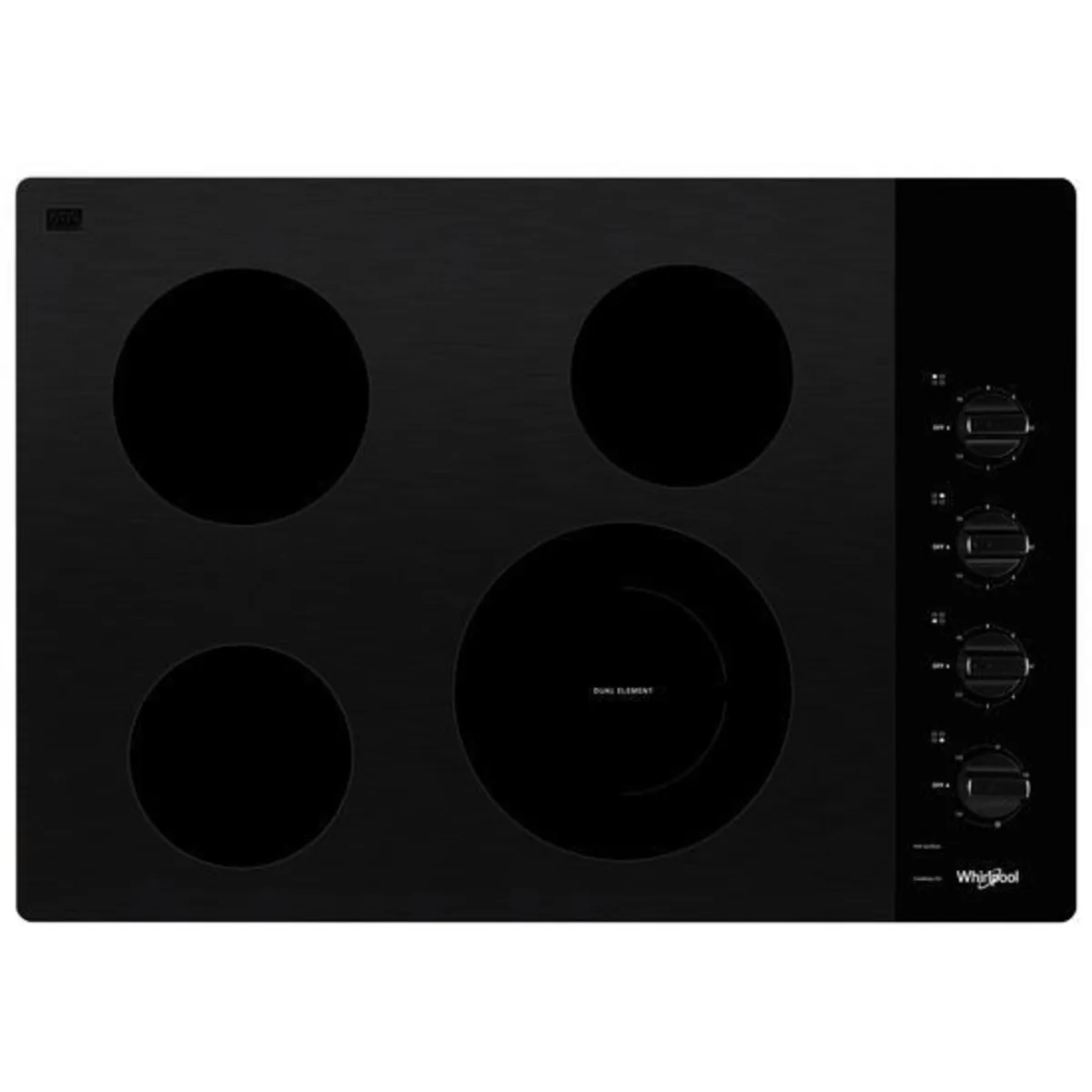 Estufa de Vitrocerámica Empacada Whirlpool WCE55US0HB de 30", 4 Quemadores